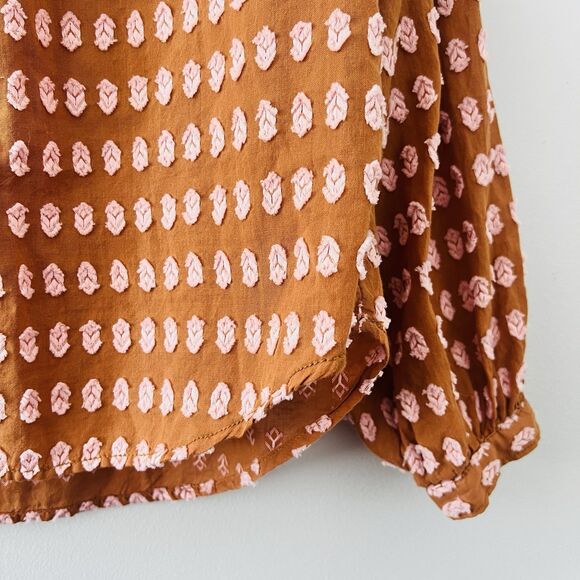 Pilcro & the Letterpress by Anthropologie Tavi Textured Brown Peasant Blouse XS - Picture 5 of 12